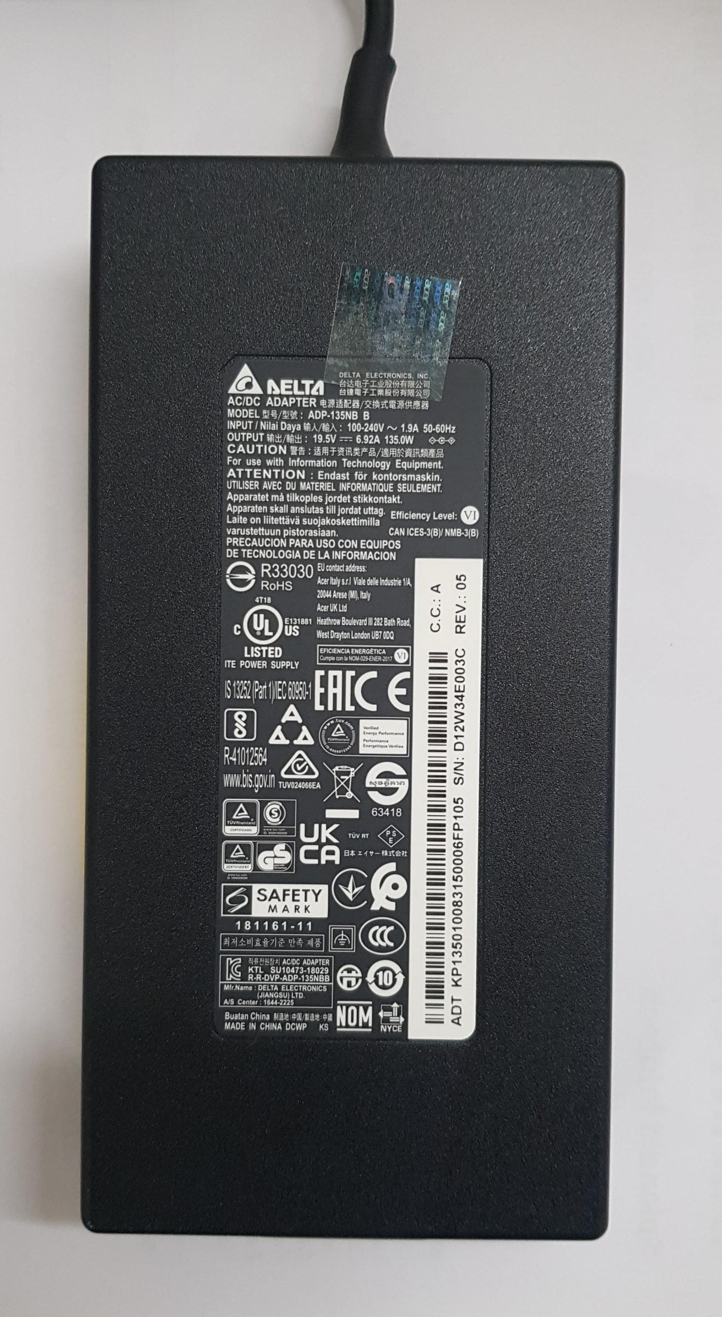 ACER LAPTOP CHARGER 135W 19.5V 6.92 AGENUINE Original Adapter ( 1.7 MM ) ( 1 Yr Warranty )